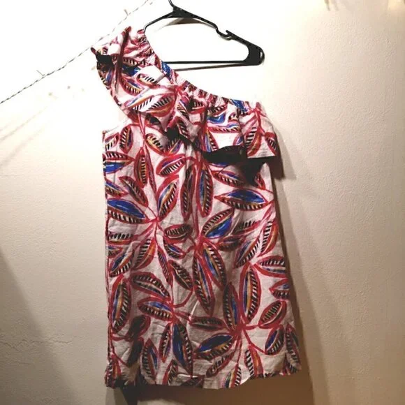 J Crew Women's M Asym Open Shoulder Floral Dress - Picture 2 of 12